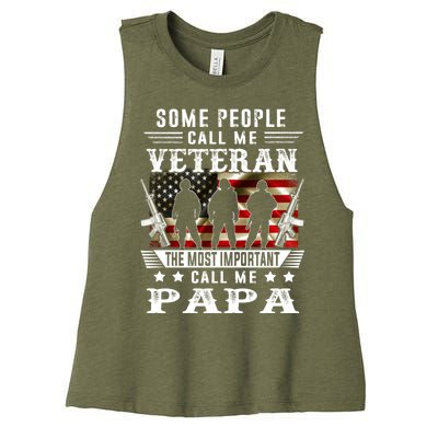 Proud Papa Veteran American Flag Gifts VeteranS Day Fathers Women's Racerback Cropped Tank