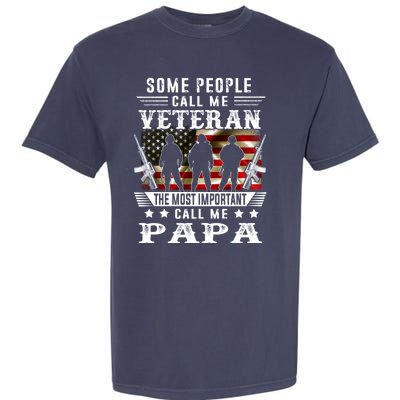 Proud Papa Veteran American Flag Gifts VeteranS Day Fathers Garment-Dyed Heavyweight T-Shirt