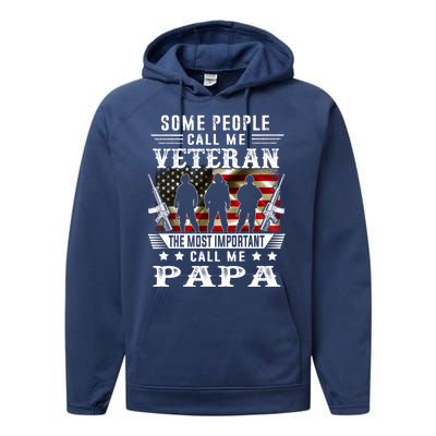 Proud Papa Veteran American Flag Gifts VeteranS Day Fathers Performance Fleece Hoodie