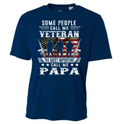 Proud Papa Veteran American Flag Gifts VeteranS Day Fathers Cooling Performance Crew T-Shirt