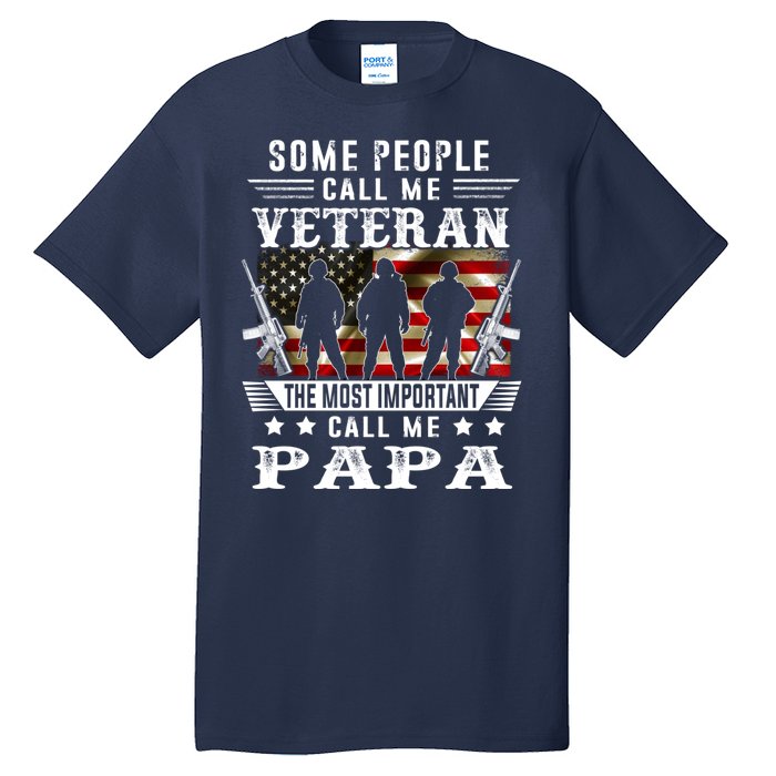 Proud Papa Veteran American Flag Gifts VeteranS Day Fathers Tall T-Shirt