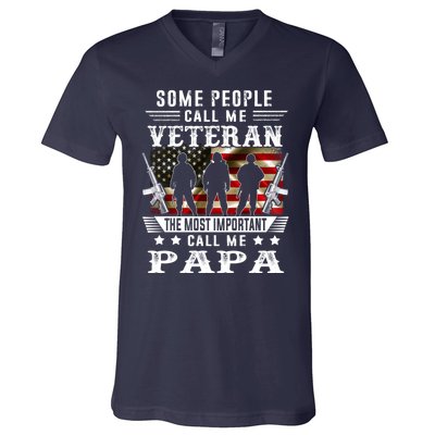 Proud Papa Veteran American Flag Gifts VeteranS Day Fathers V-Neck T-Shirt