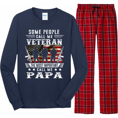 Proud Papa Veteran American Flag Gifts VeteranS Day Fathers Long Sleeve Pajama Set