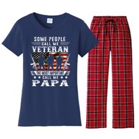 Proud Papa Veteran American Flag Gifts VeteranS Day Fathers Women's Flannel Pajama Set