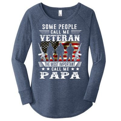 Proud Papa Veteran American Flag Gifts VeteranS Day Fathers Women's Perfect Tri Tunic Long Sleeve Shirt