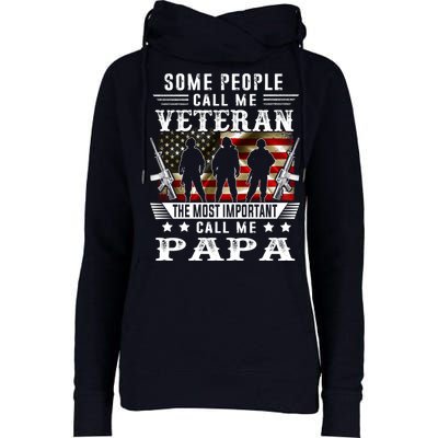 Proud Papa Veteran American Flag Gifts VeteranS Day Fathers Womens Funnel Neck Pullover Hood