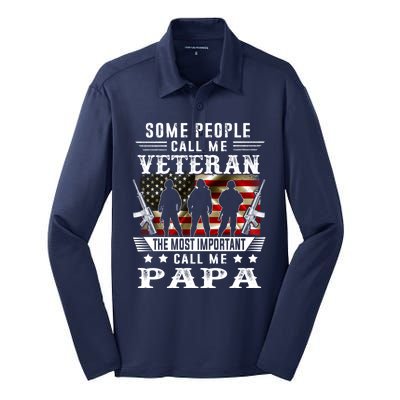 Proud Papa Veteran American Flag Gifts VeteranS Day Fathers Silk Touch Performance Long Sleeve Polo