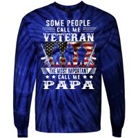 Proud Papa Veteran American Flag Gifts VeteranS Day Fathers Tie-Dye Long Sleeve Shirt