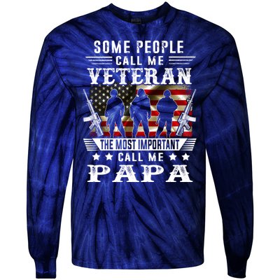 Proud Papa Veteran American Flag Gifts VeteranS Day Fathers Tie-Dye Long Sleeve Shirt