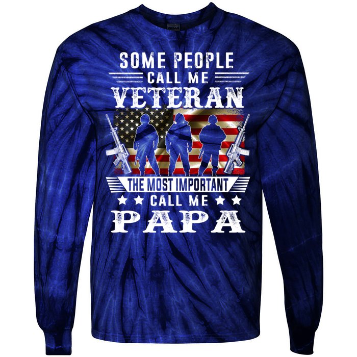 Proud Papa Veteran American Flag Gifts VeteranS Day Fathers Tie-Dye Long Sleeve Shirt