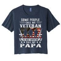 Proud Papa Veteran American Flag Gifts VeteranS Day Fathers Women's Crop Top Tee