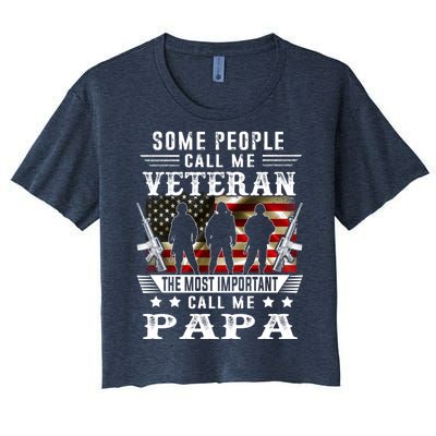 Proud Papa Veteran American Flag Gifts VeteranS Day Fathers Women's Crop Top Tee