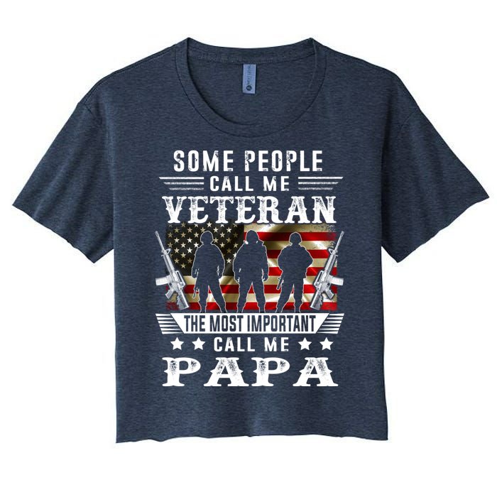 Proud Papa Veteran American Flag Gifts VeteranS Day Fathers Women's Crop Top Tee