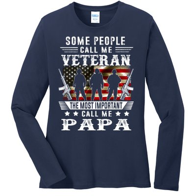 Proud Papa Veteran American Flag Gifts VeteranS Day Fathers Ladies Long Sleeve Shirt