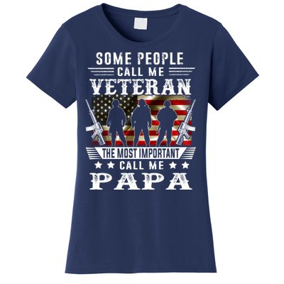 Proud Papa Veteran American Flag Gifts VeteranS Day Fathers Women's T-Shirt