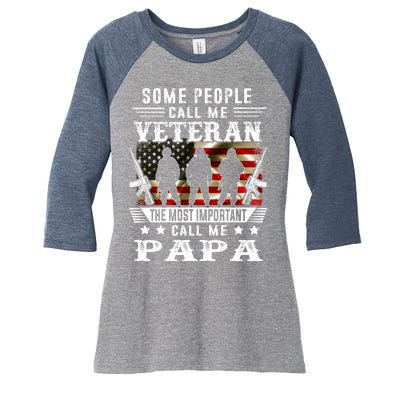 Proud Papa Veteran American Flag Gifts VeteranS Day Fathers Women's Tri-Blend 3/4-Sleeve Raglan Shirt