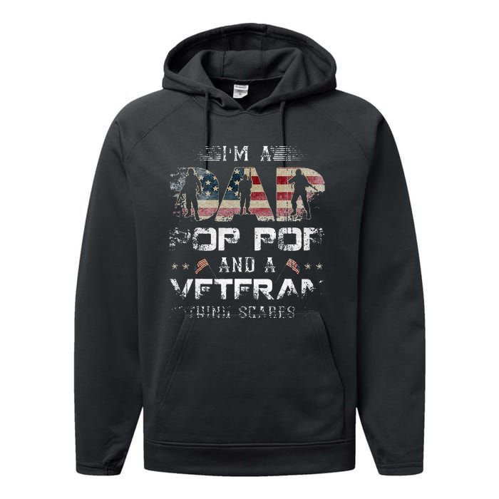 Pop Pop Veteran Fathers Day Gift From Daughter Wife For Dad Performance Fleece Hoodie