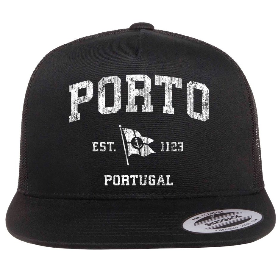 Porto Portugal Vintage Nautical Boat Anchor Flag Sports Great Gift Flat Bill Trucker Hat
