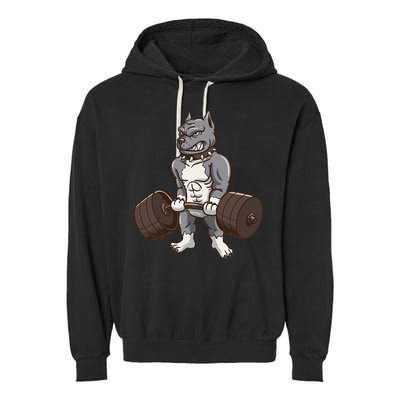 Pitbull Powerlifting Weight Lifting Dog Lovers Gift Garment-Dyed Fleece Hoodie