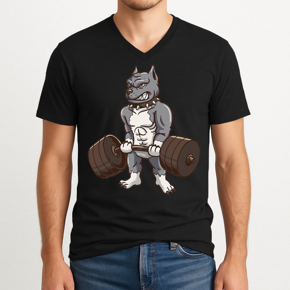 Pitbull Powerlifting Weight Lifting Dog Lovers Gift V-Neck T-Shirt