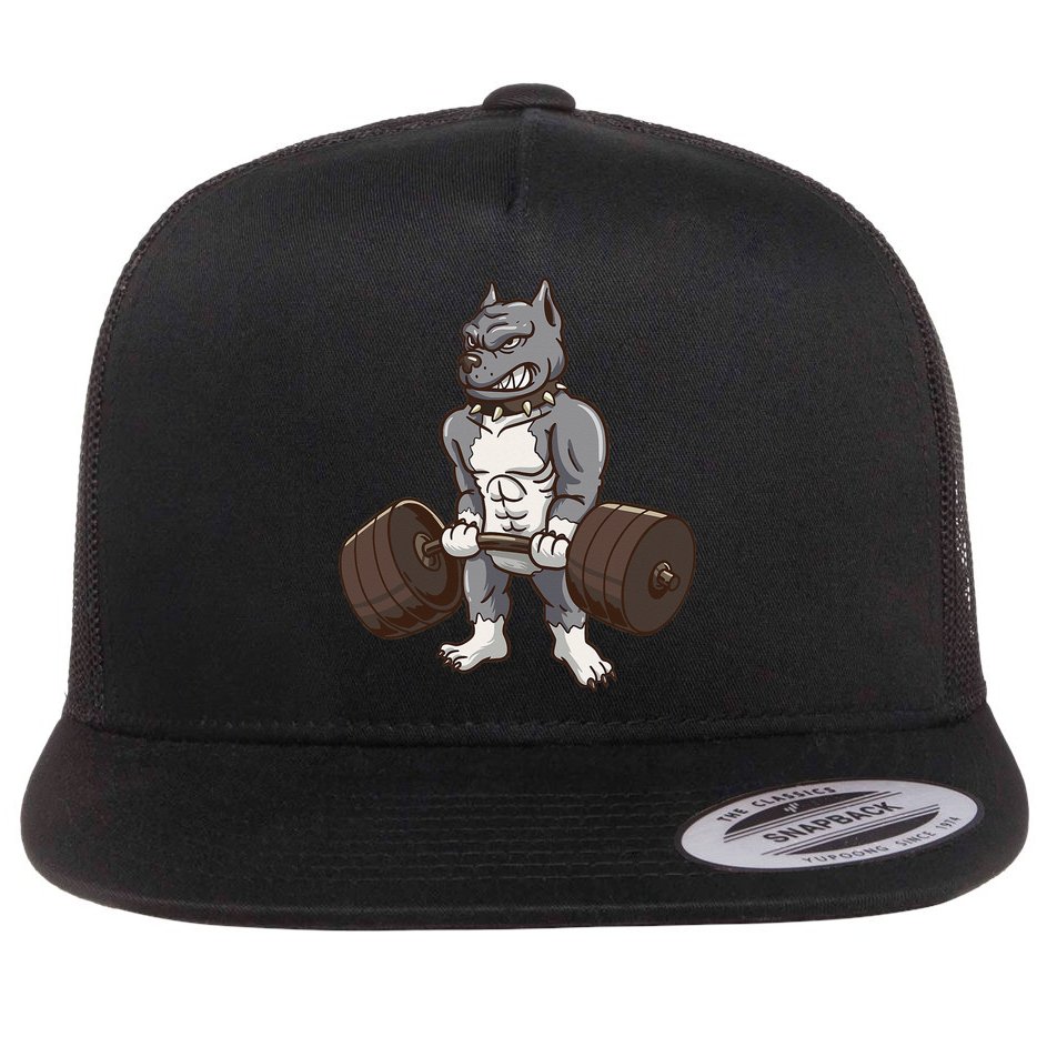 Pitbull Powerlifting Weight Lifting Dog Lovers Gift Flat Bill Trucker Hat