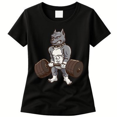 Pitbull Powerlifting Weight Lifting Dog Lovers Gift Womens T-Shirt