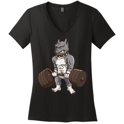 Pitbull Powerlifting Weight Lifting Dog Lovers Gift Women's V-Neck T-Shirt