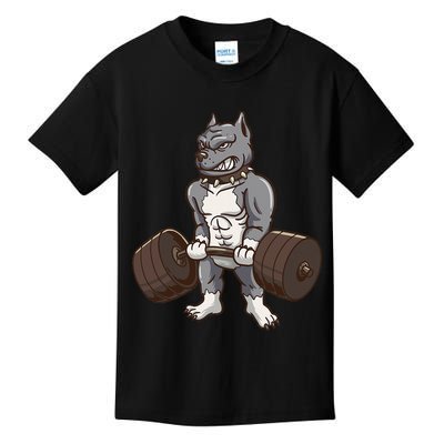 Pitbull Powerlifting Weight Lifting Dog Lovers Gift Kids T-Shirt