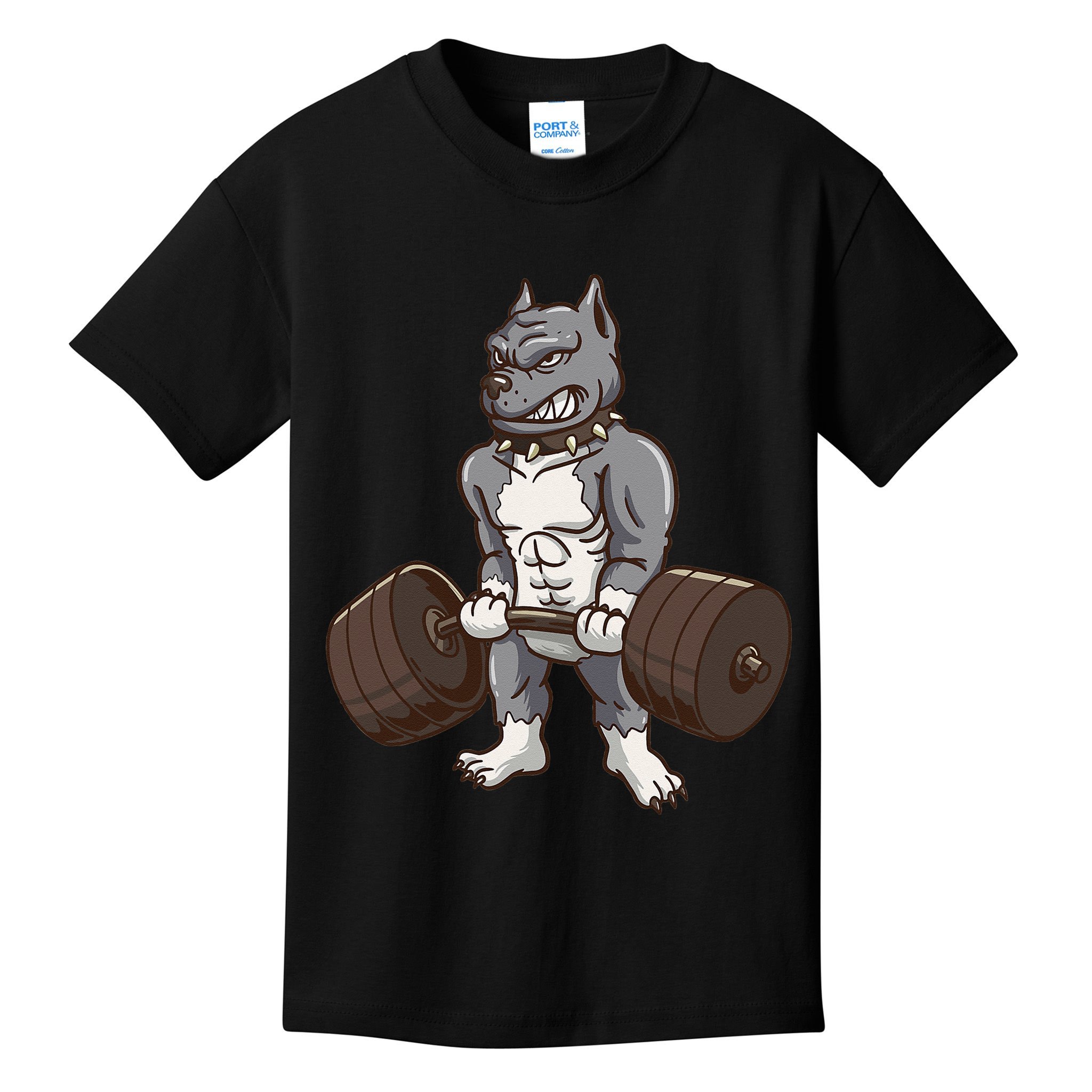 Pitbull Powerlifting Weight Lifting Dog Lovers Gift Kids T-Shirt