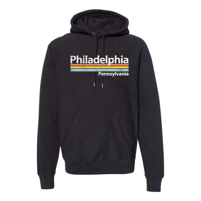 Philadelphia Pennsylvania Worn Design Retro Stripes Premium Hoodie