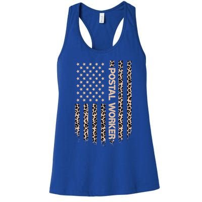 Patriotic Postal Worker American Flag Leopard Print Usa Gift Women's Racerback Tank