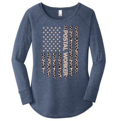 Patriotic Postal Worker American Flag Leopard Print Usa Gift Women's Perfect Tri Tunic Long Sleeve Shirt