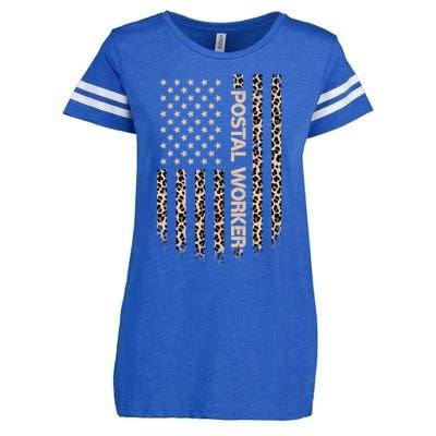 Patriotic Postal Worker American Flag Leopard Print Usa Gift Enza Ladies Jersey Football T-Shirt