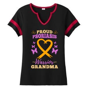 Proud Psoriasis Warrior Grandma Psoriasis Awareness Cute Gift Ladies Halftime Notch Neck Tee