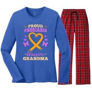 Proud Psoriasis Warrior Grandma Psoriasis Awareness Cute Gift Women's Long Sleeve Flannel Pajama Set 