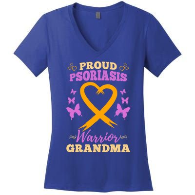 Proud Psoriasis Warrior Grandma Psoriasis Awareness Cute Gift Women's V-Neck T-Shirt