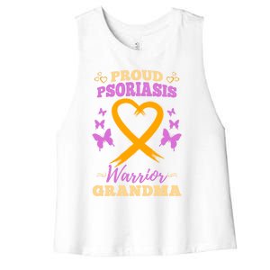 Proud Psoriasis Warrior Grandma Psoriasis Awareness Cute Gift Women's Racerback Cropped Tank