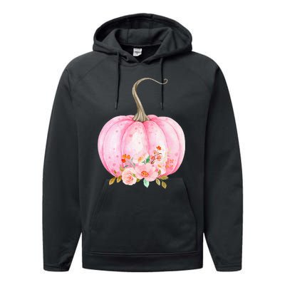 Pink Pumpkin Watercolor Pumpkin Sublimation Thanksgiving Performance Fleece Hoodie