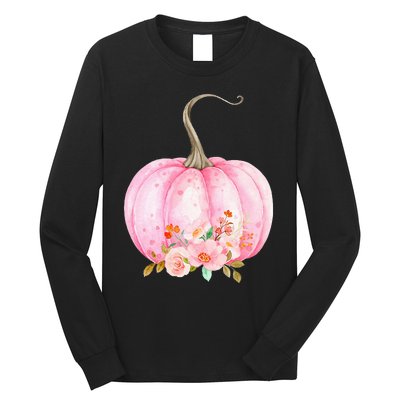 Pink Pumpkin Watercolor Pumpkin Sublimation Thanksgiving Long Sleeve Shirt