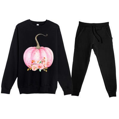 Pink Pumpkin Watercolor Pumpkin Sublimation Thanksgiving Premium Crewneck Sweatsuit Set