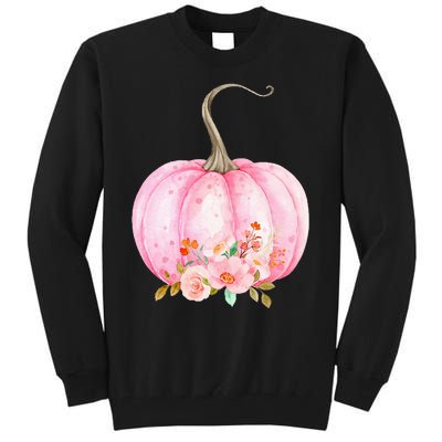 Pink Pumpkin Watercolor Pumpkin Sublimation Thanksgiving Tall Sweatshirt