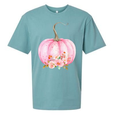 Pink Pumpkin Watercolor Pumpkin Sublimation Thanksgiving Sueded Cloud Jersey T-Shirt