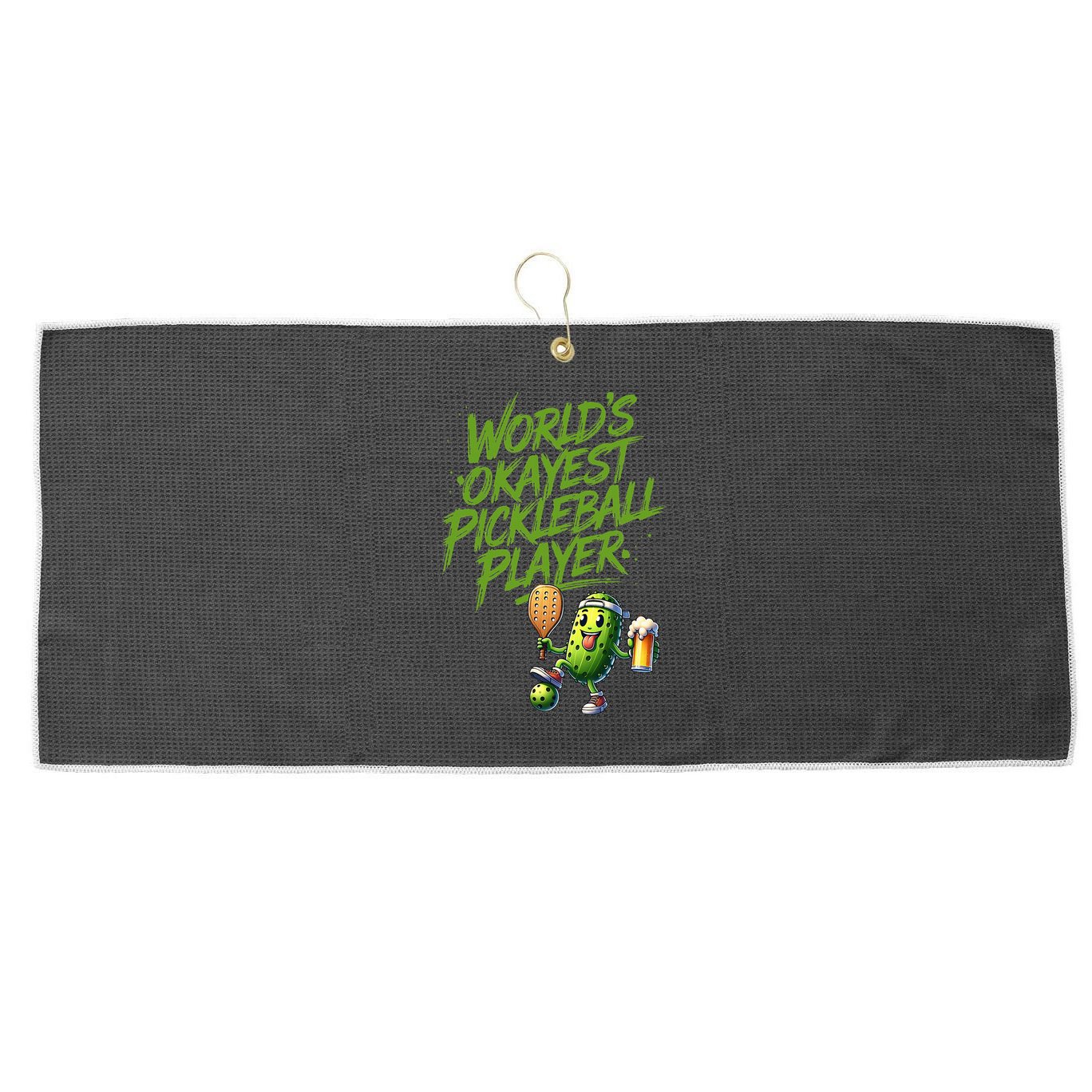 Pickle Player World's Okayest Pickleball  Large Microfiber Waffle Golf Towel