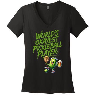 Pickle Player World's Okayest Pickleball  Women's V-Neck T-Shirt