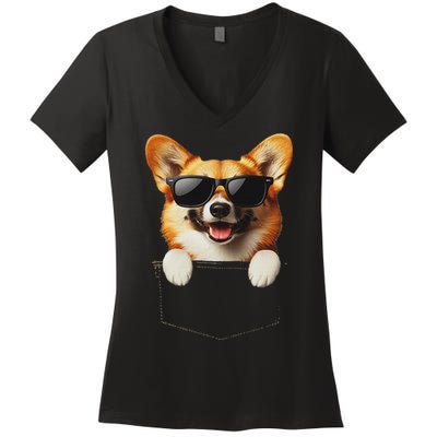 Pocket Pembroke Welsh Corgi Cute Dog Lover Owner Gift Women's V-Neck T-Shirt