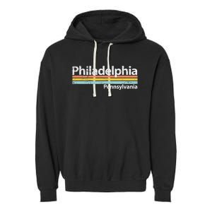 Philadelphia Pennsylvania Worn Design Retro Stripes Garment-Dyed Fleece Hoodie