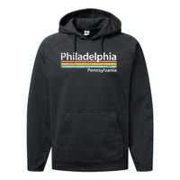 Philadelphia Pennsylvania Worn Design Retro Stripes Performance Fleece Hoodie