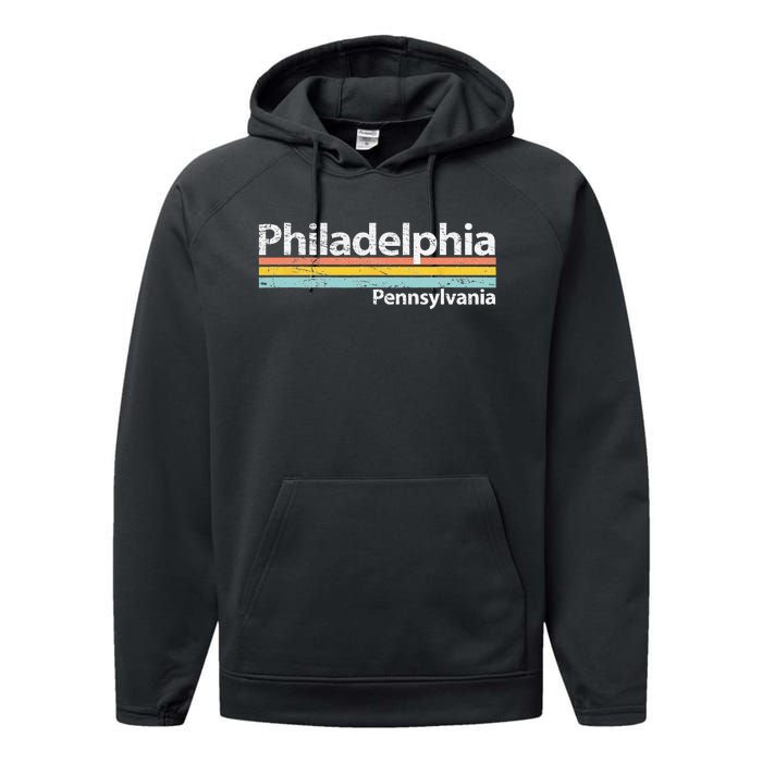 Philadelphia Pennsylvania Worn Design Retro Stripes Performance Fleece Hoodie