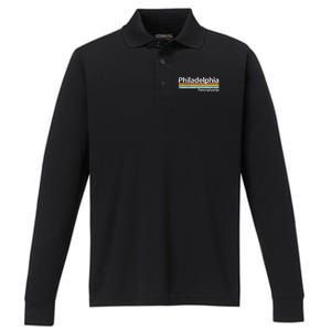 Philadelphia Pennsylvania Worn Design Retro Stripes Performance Long Sleeve Polo