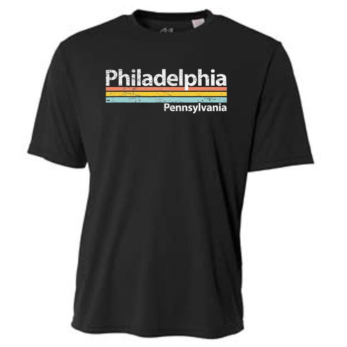 Philadelphia Pennsylvania Worn Design Retro Stripes Cooling Performance Crew T-Shirt